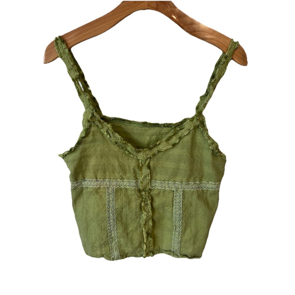 Shein Green Cami Crop Top Fringe Lace Size Small